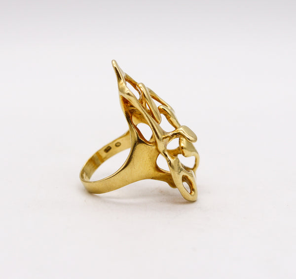 -Israeli Artist Studio Organic Free Form Sculptural Ring In 18Kt Yellow Gold