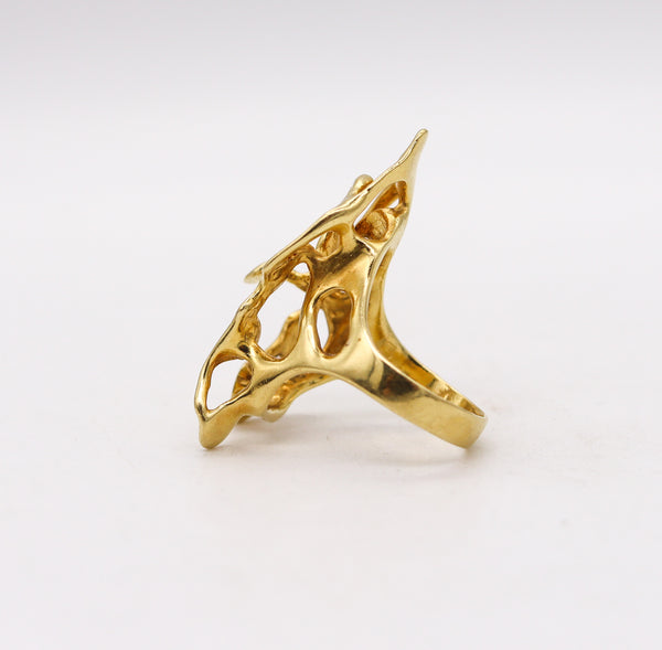 -Israeli Artist Studio Organic Free Form Sculptural Ring In 18Kt Yellow Gold