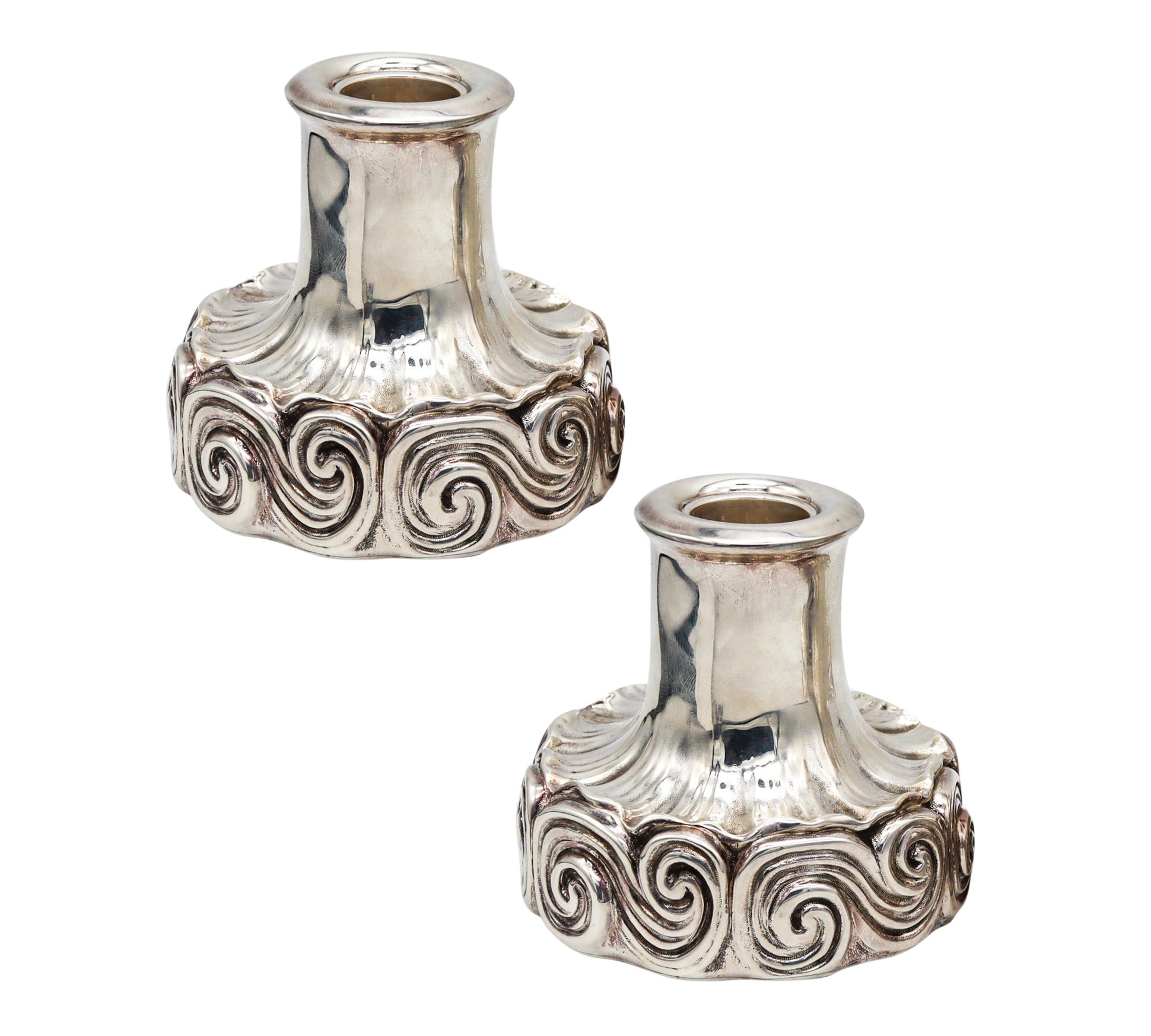 -Tiffany & Co. Vintage Louis Comfort Tiffany Pair Of Candlestick In .925 Sterling Silver