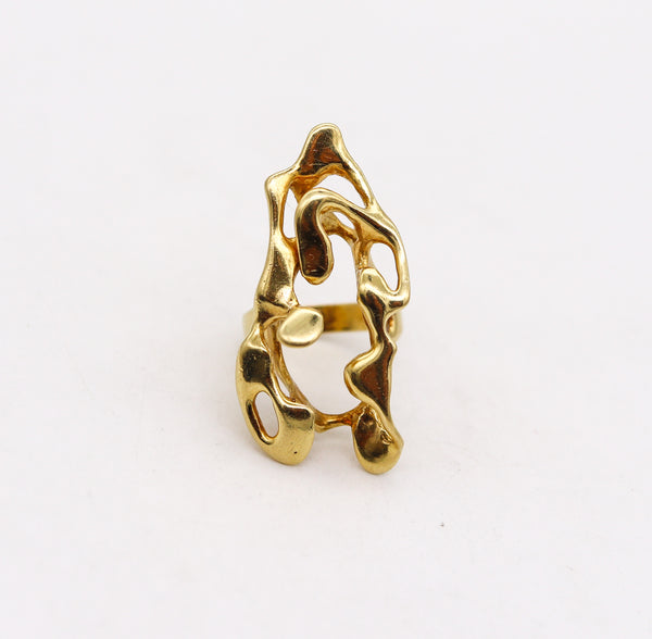 -Israeli Artist Studio Organic Free Form Sculptural Ring In 18Kt Yellow Gold