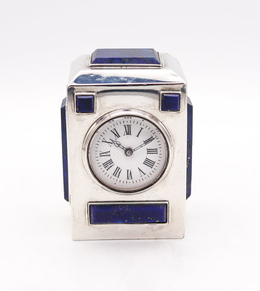 Asprey 1895 London Desk Travel Clock In 925 Sterling Silver With Lapis Lazuli