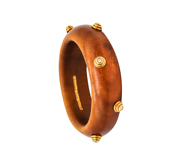 Christian Dior Paris 1960 Rare Bangle In Wood And 18Kt Yellow Gold With Diamonds