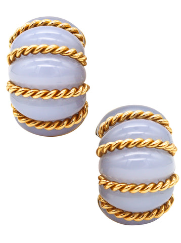 -Seaman Schepps Jumbo Shrimp Earrings In 18Kt Yellow Gold With Carved Chalcedony