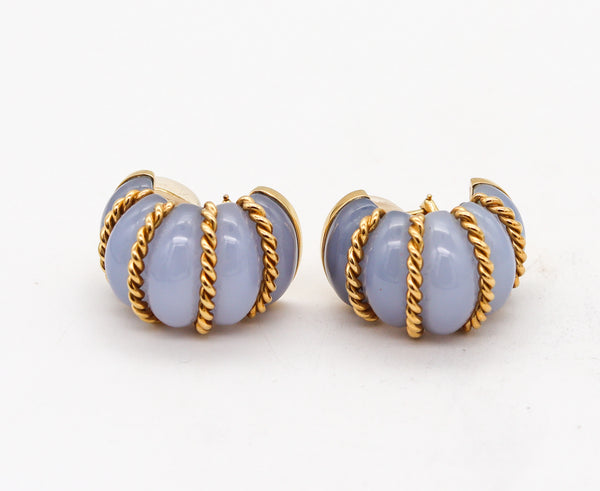 -Seaman Schepps Jumbo Shrimp Earrings In 18Kt Yellow Gold With Carved Chalcedony