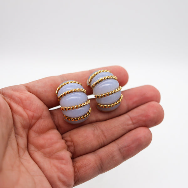-Seaman Schepps Jumbo Shrimp Earrings In 18Kt Yellow Gold With Carved Chalcedony