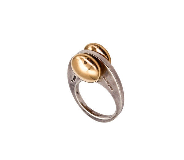 -Pierre Cardin 1970 Paris Geometric Sculptural Ring In 14Kt Yellow Gold And Sterling