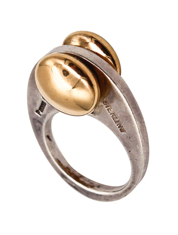-Pierre Cardin 1970 Paris Geometric Sculptural Ring In 14Kt Yellow Gold And Sterling