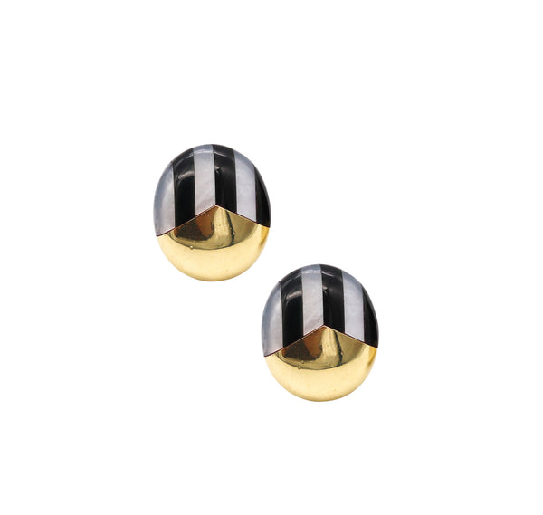 Tiffany Co. 1980 Angela Cummings Geometric Clips Earrings In 18Kt Gold With Black Jade And Nacre