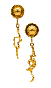 -Jean Mahie Paris Artistic Convertible Dangle Earrings in Textured 22Kt Yellow Gold