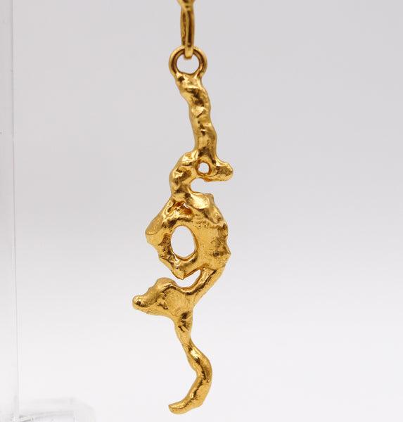 -Jean Mahie Paris Artistic Convertible Dangle Earrings in Textured 22Kt Yellow Gold