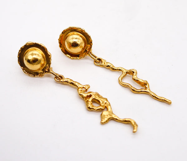 -Jean Mahie Paris Artistic Convertible Dangle Earrings in Textured 22Kt Yellow Gold