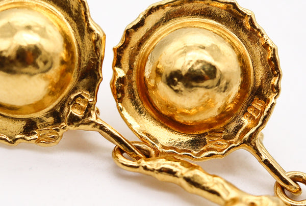 -Jean Mahie Paris Artistic Convertible Dangle Earrings in Textured 22Kt Yellow Gold
