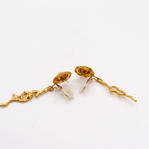 -Jean Mahie Paris Artistic Convertible Dangle Earrings in Textured 22Kt Yellow Gold