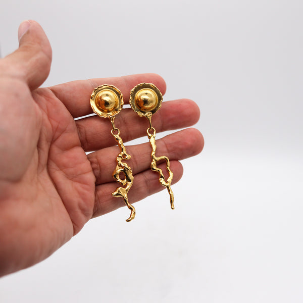 -Jean Mahie Paris Artistic Convertible Dangle Earrings in Textured 22Kt Yellow Gold