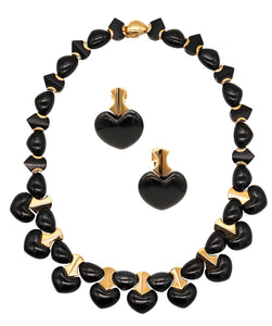 -Marina Bvlgari 1996 Ciao Necklace And Earrings Suite In 18Kt Gold With Black Jade