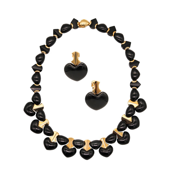 -Marina Bvlgari 1996 Ciao Necklace And Earrings Suite In 18Kt Gold With Black Jade