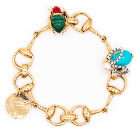 GUCCI BEE & BEETLE 18 KT GOLD HORSEBIT BRACELET WITH DIAMONDS