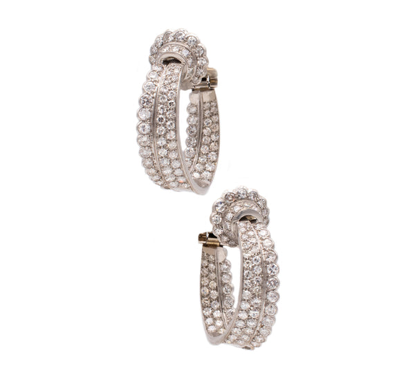 ON HOLD........................ FRENCH 1940 ART DECO PLATINUM CLIPS HOOPS WITH 8.24 Ctw IN DIAMONDS