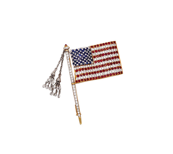 American Flag 1950 Brooch In 18Kt Gold With 3.76 Ctw In Diamonds And Gemstones