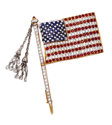 American Flag 1950 Brooch In 18Kt Gold With 3.76 Ctw In Diamonds And Gemstones