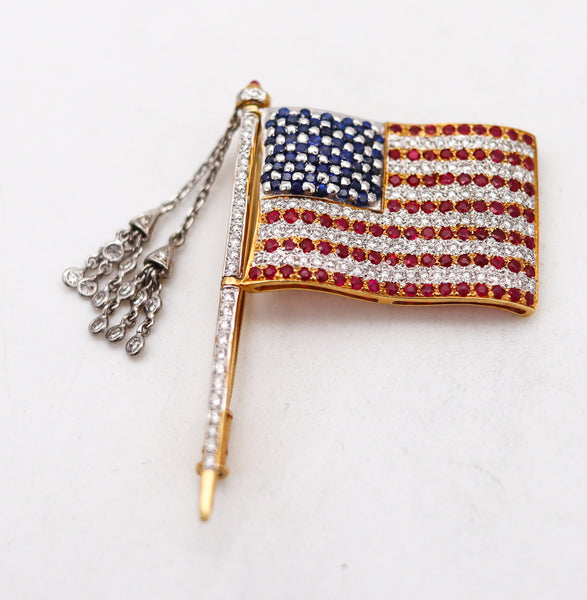 American Flag 1950 Brooch In 18Kt Gold With 3.76 Ctw In Diamonds And Gemstones