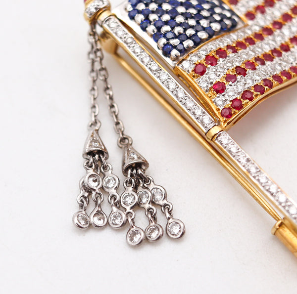 American Flag 1950 Brooch In 18Kt Gold With 3.76 Ctw In Diamonds And Gemstones