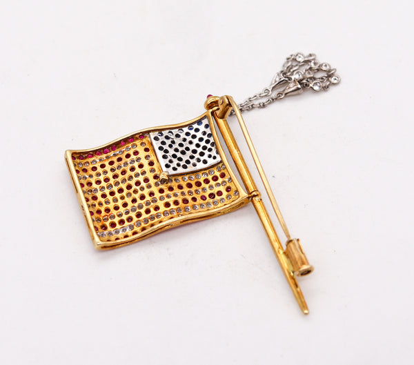 American Flag 1950 Brooch In 18Kt Gold With 3.76 Ctw In Diamonds And Gemstones