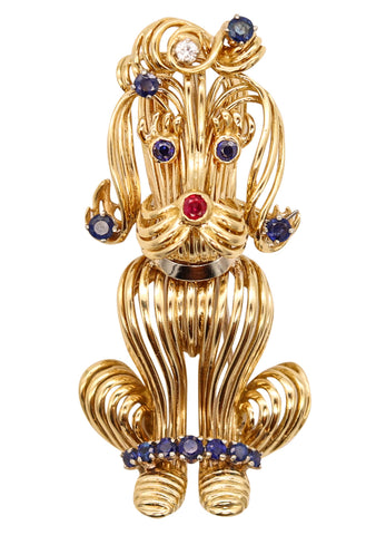Tiffany Co. 1970 New York Dog Brooch In 18Kt Gold With 1.34 Cts In Sapphires And Ruby