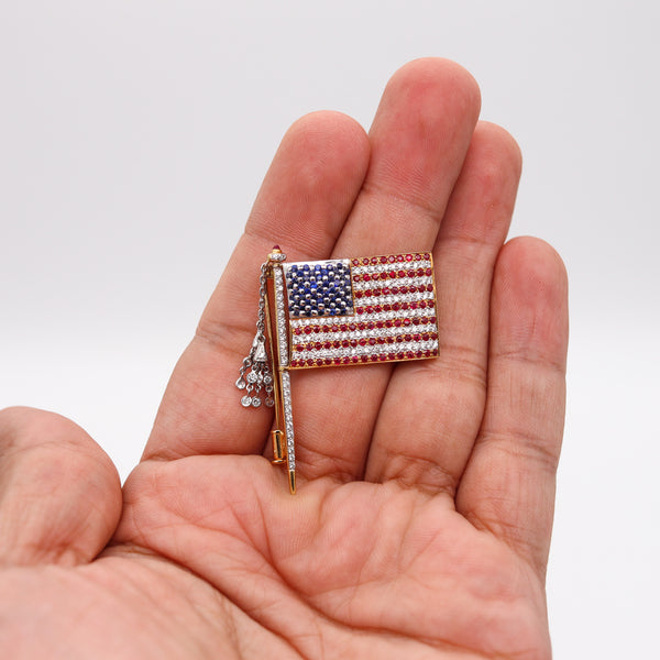 American Flag 1950 Brooch In 18Kt Gold With 3.76 Ctw In Diamonds And Gemstones