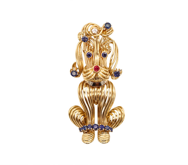 Tiffany Co. 1970 New York Dog Brooch In 18Kt Gold With 1.34 Cts In Sapphires And Ruby