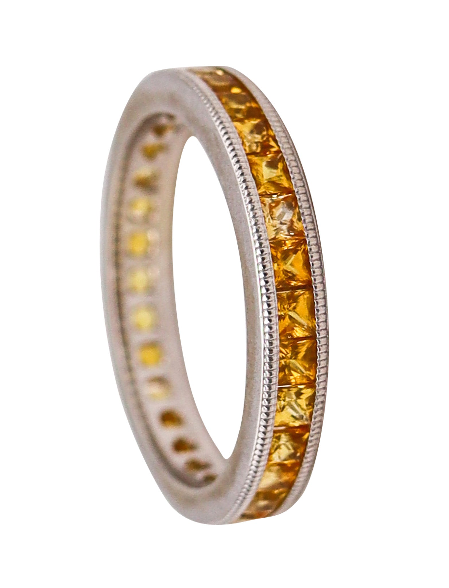 -Eternity Band Ring In 18Kt White Gold With 3.45 Ct Of Natural Yellow Sapphires