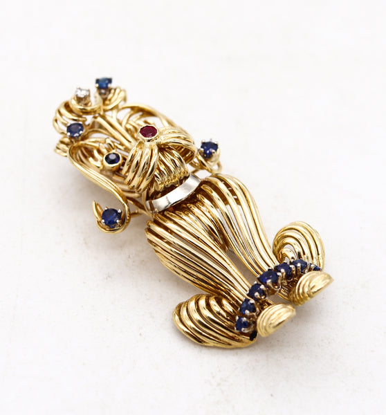 Tiffany Co. 1970 New York Dog Brooch In 18Kt Gold With 1.34 Cts In Sapphires And Ruby