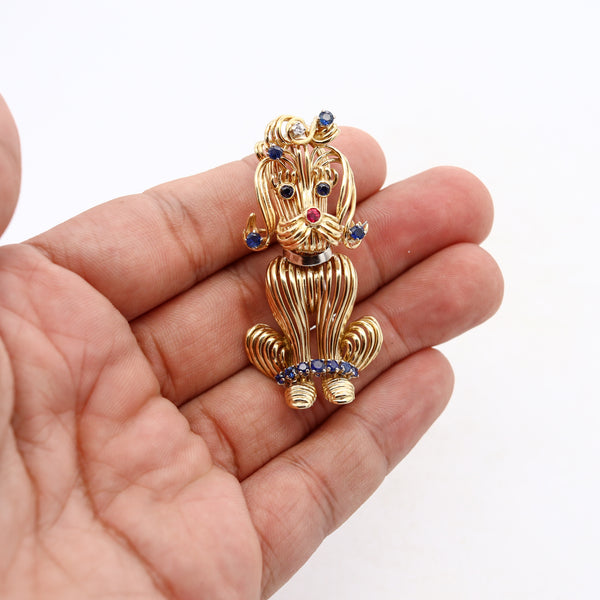 Tiffany Co. 1970 New York Dog Brooch In 18Kt Gold With 1.34 Cts In Sapphires And Ruby