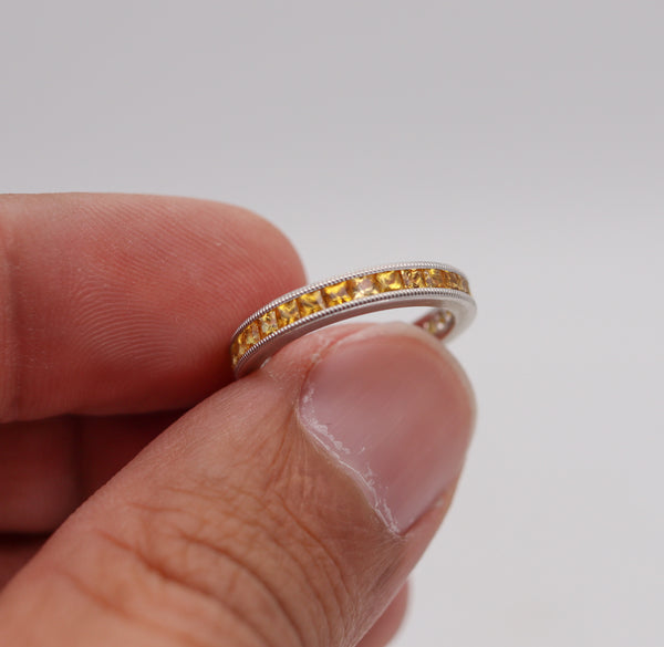 -Eternity Band Ring In 18Kt White Gold With 3.45 Ct Of Natural Yellow Sapphires