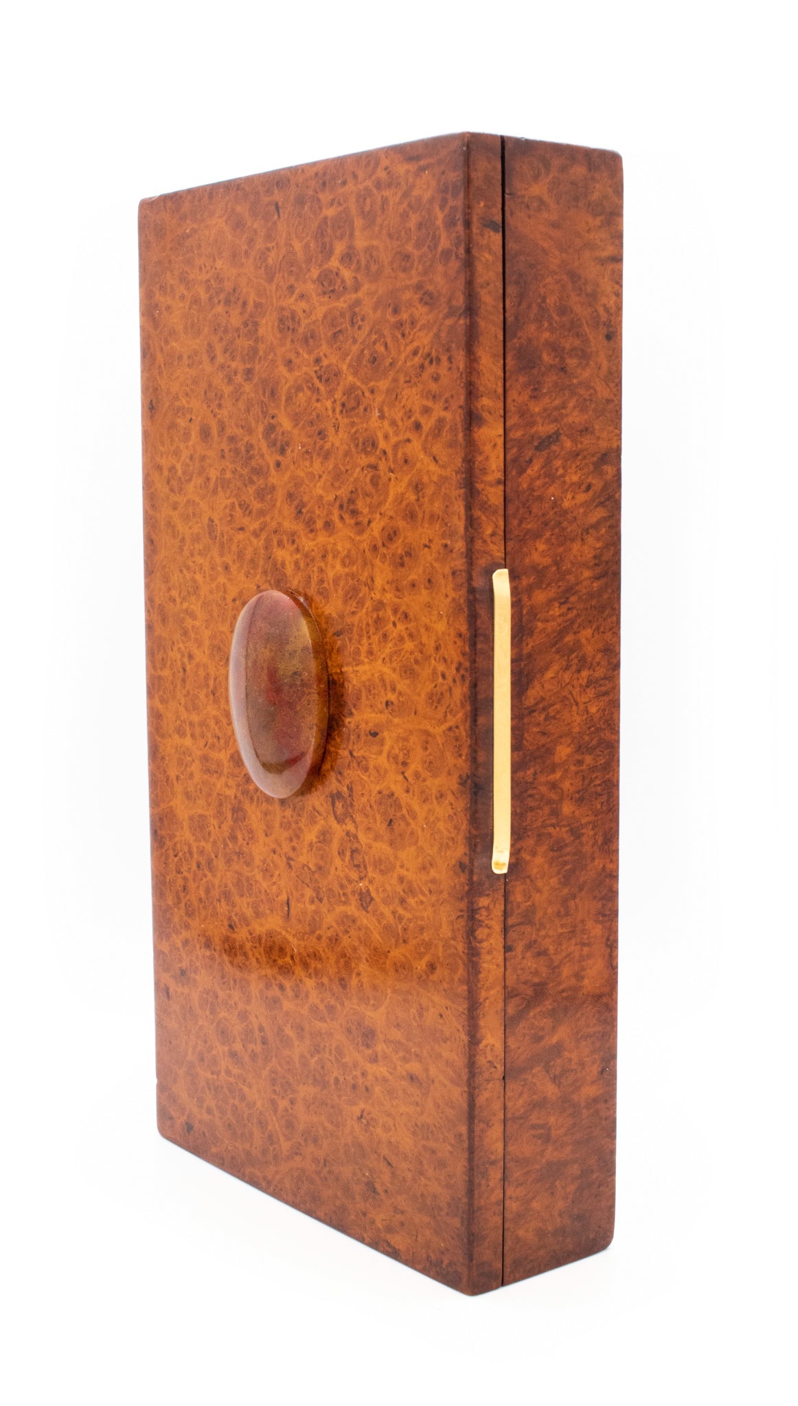 *Alfred Dunhill 1930 Paris Art-Deco cigar box in Burl wood, Agate and 18 kt yellow gold