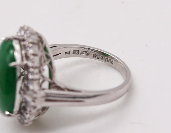 (S)-Classic Cocktail Ring In Platinum With 7.41 Ctw In Jadeite Jade And Diamonds