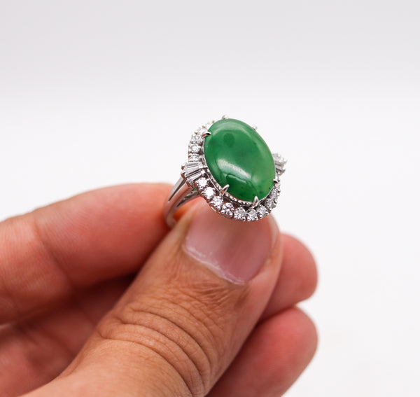 (S)-Classic Cocktail Ring In Platinum With 7.41 Ctw In Jadeite Jade And Diamonds