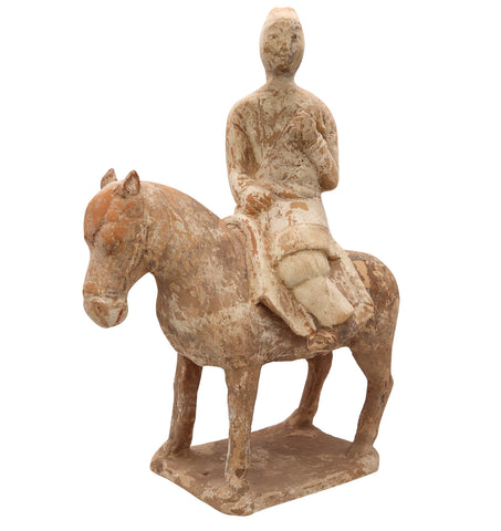 *China 618-917 AD Tang Dynasty Antiquity Figure Of A Horse Rider In Earthenware Clay Pottery