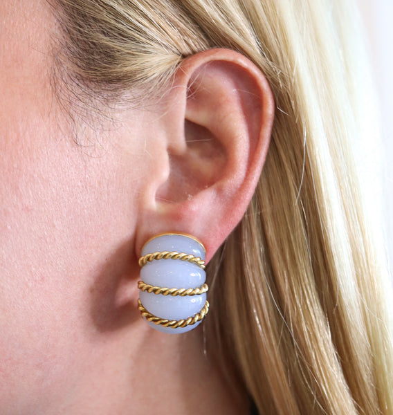 -Seaman Schepps Jumbo Shrimp Earrings In 18Kt Yellow Gold With Carved Chalcedony