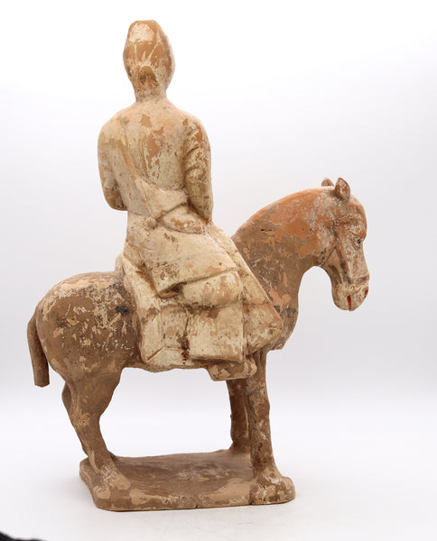 *China 618-917 AD Tang Dynasty Antiquity Figure Of A Horse Rider In Earthenware Clay Pottery