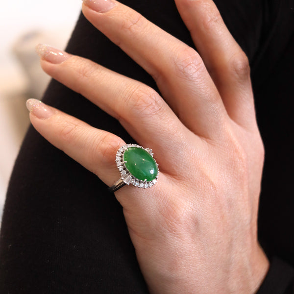 (S)-Classic Cocktail Ring In Platinum With 7.41 Ctw In Jadeite Jade And Diamonds