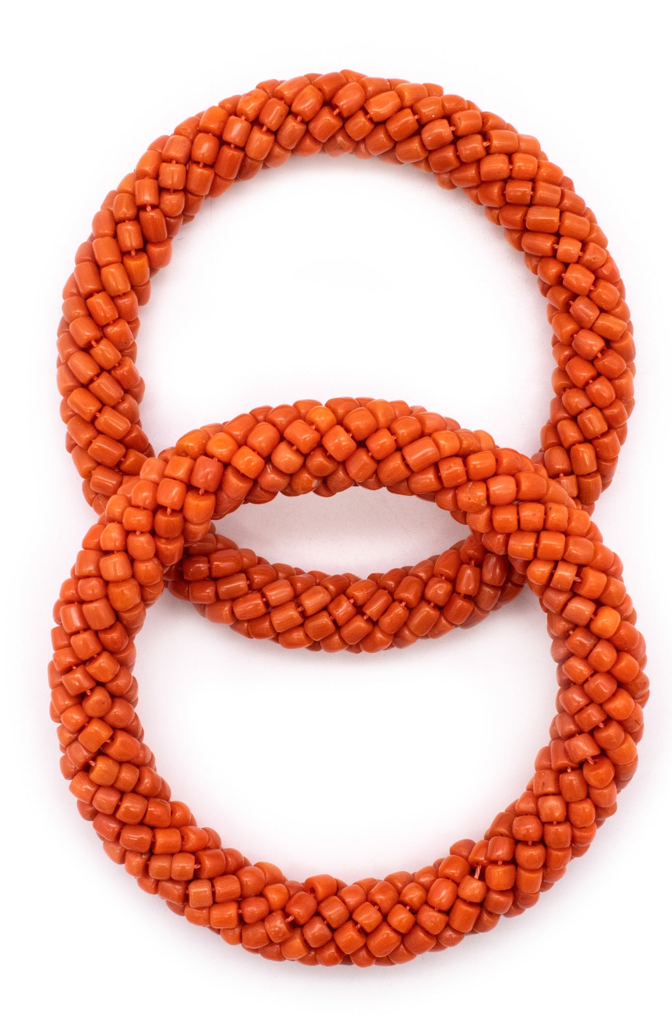 ITALIAN 1960 MODERN PAIR OF BANGLES WITH NATURAL SARDINIAN RED CORALS