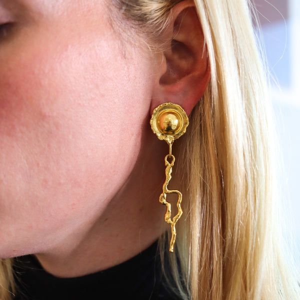 -Jean Mahie Paris Artistic Convertible Dangle Earrings in Textured 22Kt Yellow Gold