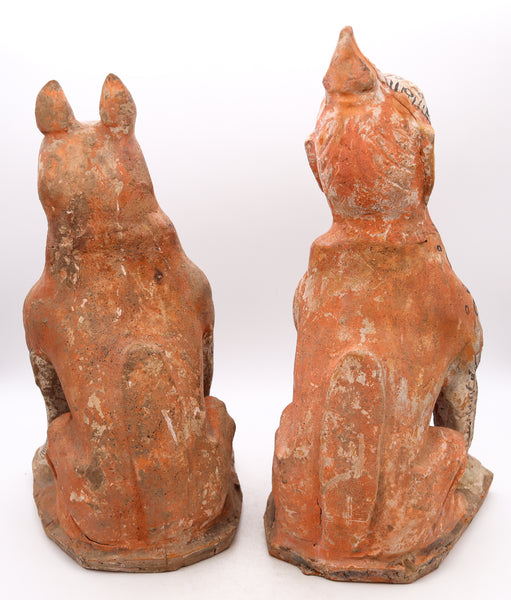 +China 618-907 AD Tang Dynasty Pair Of Polychromate Earth Spirits Zhenmushou In Earthenware Pottery