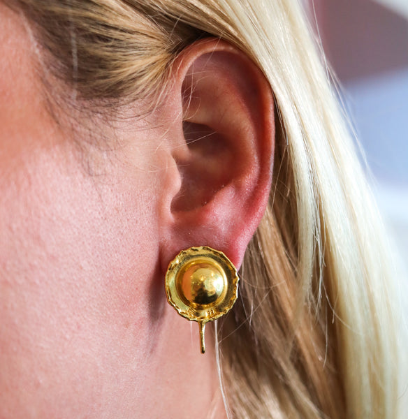 -Jean Mahie Paris Artistic Convertible Dangle Earrings in Textured 22Kt Yellow Gold