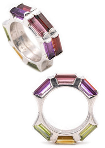 *Yaacov Agam sculptural Op-Art secret ring in sterling silver with 6 Ctw in color gemstones
