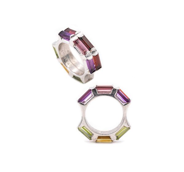 *Yaacov Agam sculptural Op-Art secret ring in sterling silver with 6 Ctw in color gemstones