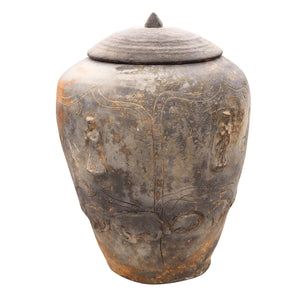 *China 618-907 AD Tang Dynasty Period offering vessel with Zodiac and monks in earthenware black pottery
