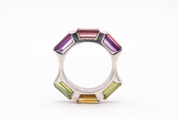 *Yaacov Agam sculptural Op-Art secret ring in sterling silver with 6 Ctw in color gemstones