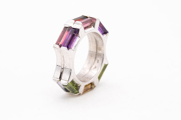 *Yaacov Agam sculptural Op-Art secret ring in sterling silver with 6 Ctw in color gemstones